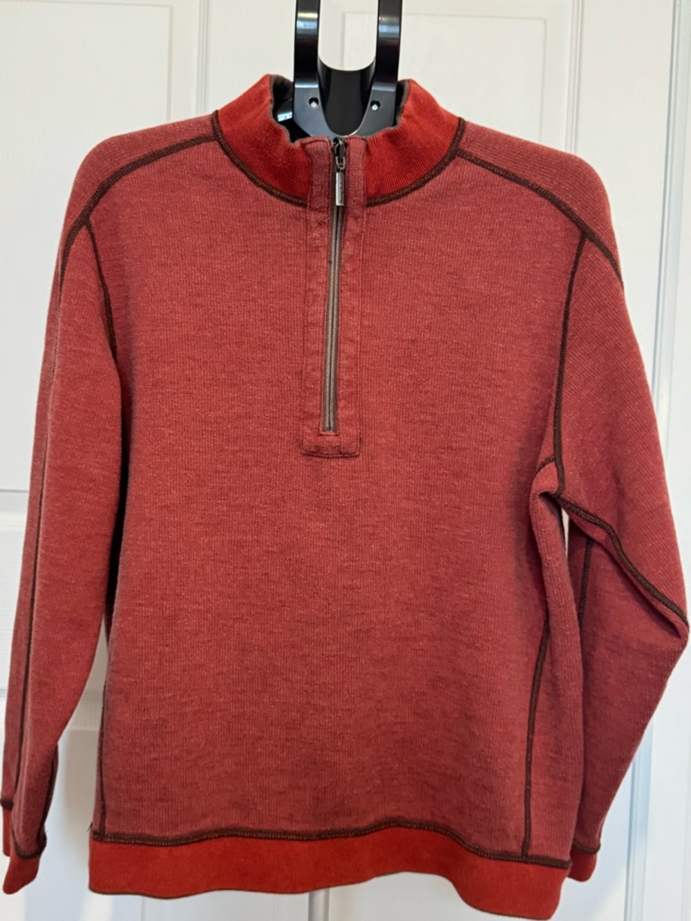 Tommy Bahama Men's Reversible Rust Red/Brown Half-Zip Crewneck Sweater